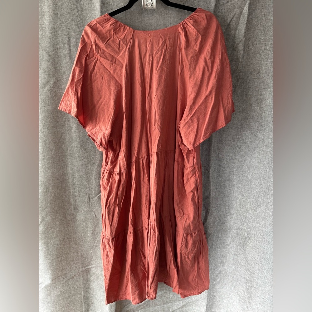 Women's V-Neck Rusty Rose Dress - Picture 2 of 4